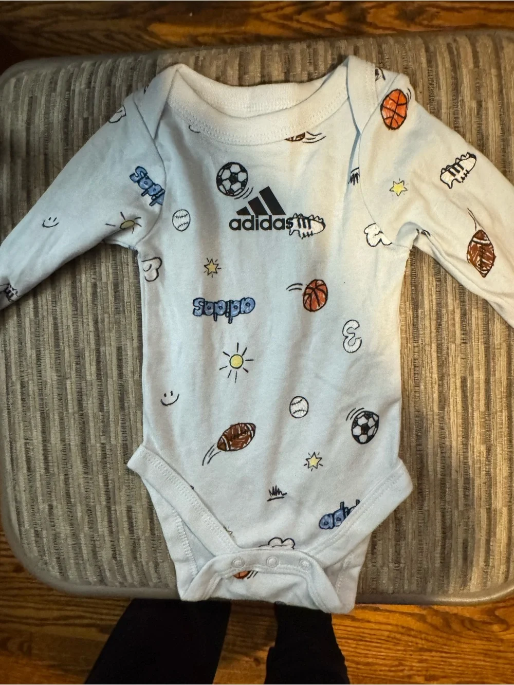 adidas White & Blue Baby Graphic Onesie Set3-6 month Gerber and Carters